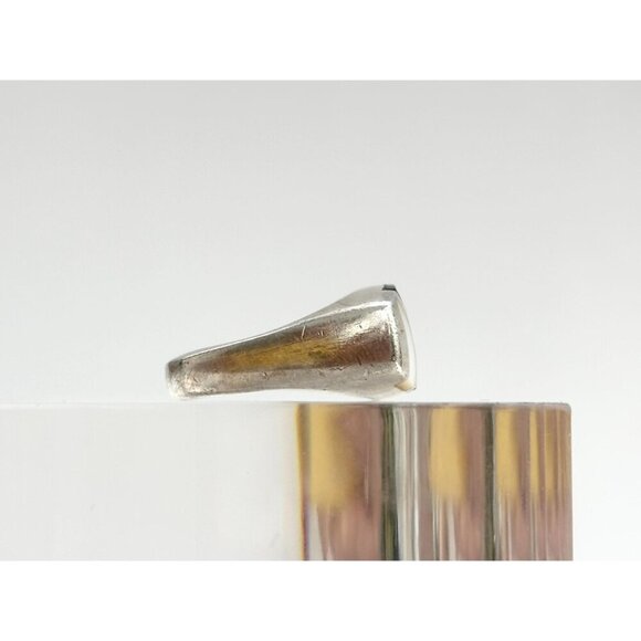 Modernist Mother of Pearl & Black Onyx Sterling Unisex Vintage Ring - sz 5.75 - Picture 8 of 9